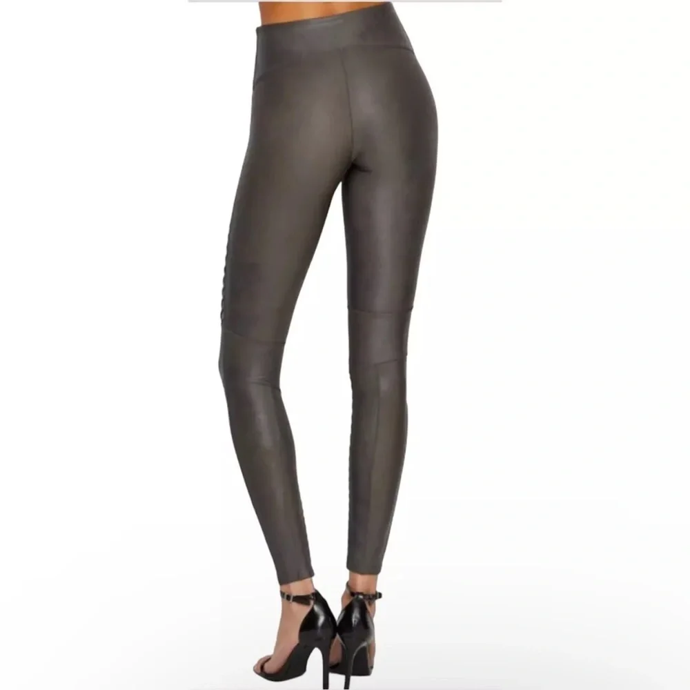 Spanx Gunmetal Gray Faux Leather Moto Leggings Size Medium